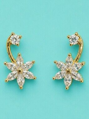 ✨️ Gold-tone Floral CZ Hanging Post Earrings - Elegant Women's Jewelry